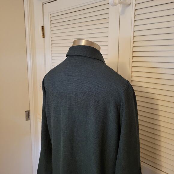 Embroidered Button Down Tunic Dress Green She Chocolate Size 3 Flowy Long Sleeve - Picture 5 of 9